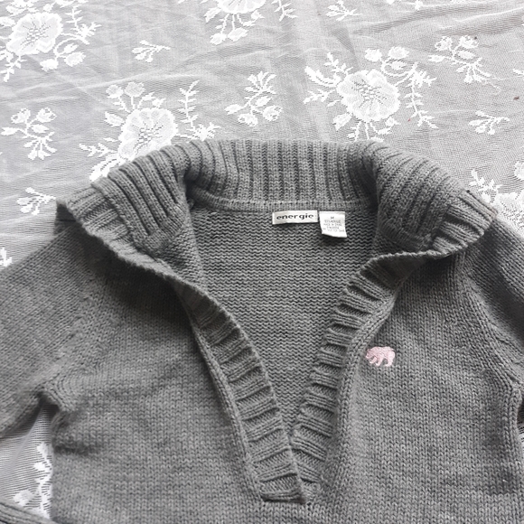 Gray Foldover Sailor Collar Sweater Pink Logo M - Picture 2 of 8